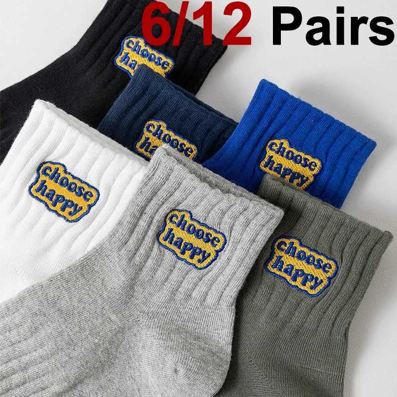 6/12 pairs of neutral letter socks fashionable printed sweatshirt absorbent breathable soft and comfortable suitable for couples casual socks X250319