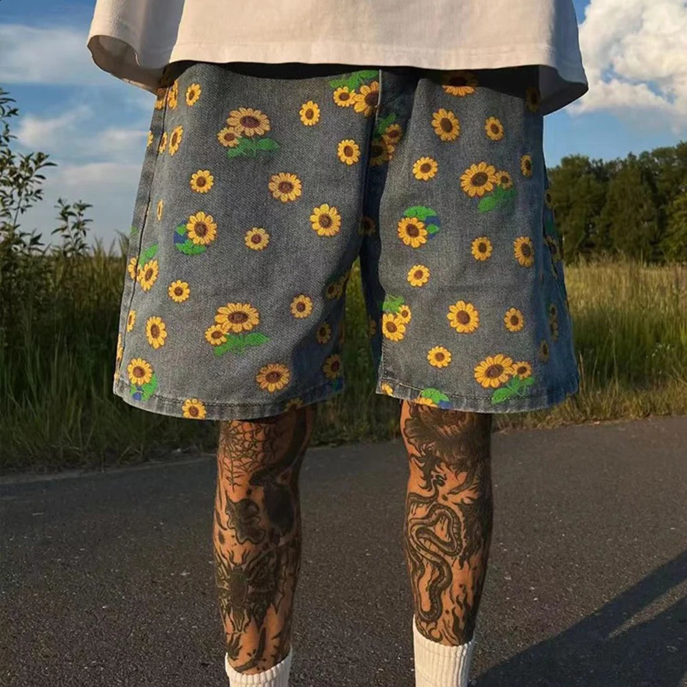 Denim Shorts Mens Summer High Street Capris Men Techwear Oversize Leisure Pants Unisex Streetwear Y2k Daisy Loose Jeans 250319