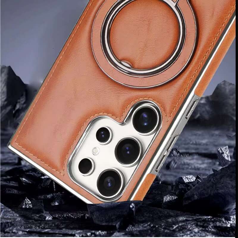 Business PU Leather Magnetic Phone Case for Samsung S23 S24 S25 Ultra Plus With Ring Stand Wireless Charging Shockproof Cover