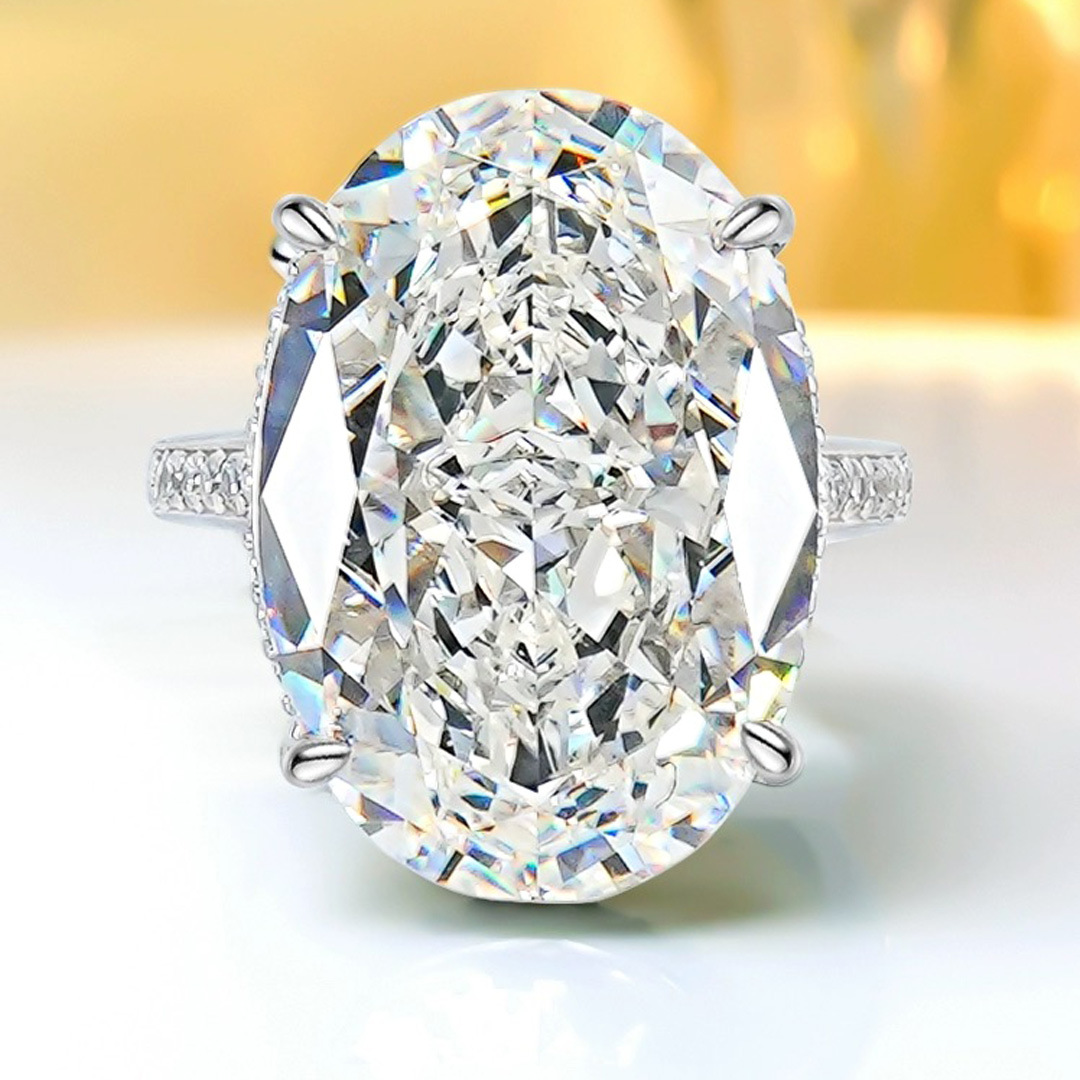 20Ct Large Dove Egg Oval Cut White Moissanite Diamond Gemstones Luxury Jewelry Real 100% 925 Sterling Silver Lady Women Wedding Band Ring For Mother G