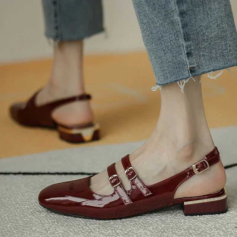 Womens Sandals Summer Womens Flat Shoes Double Button Mary Janes Shoes Patent Leather Dress Shoes Strap Zapatos MujerXJ250319