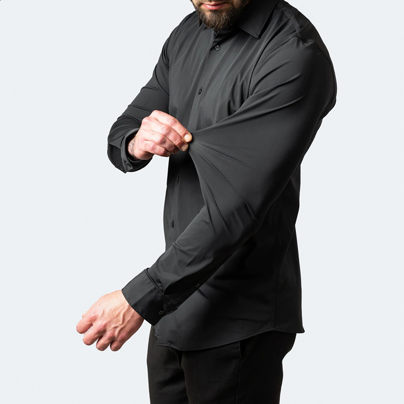 White Solid Mens Dress Shirt Long Sleeve Fashion Contrast Cuff and Collar Men Clothing Social Shirts and Blouse 250214