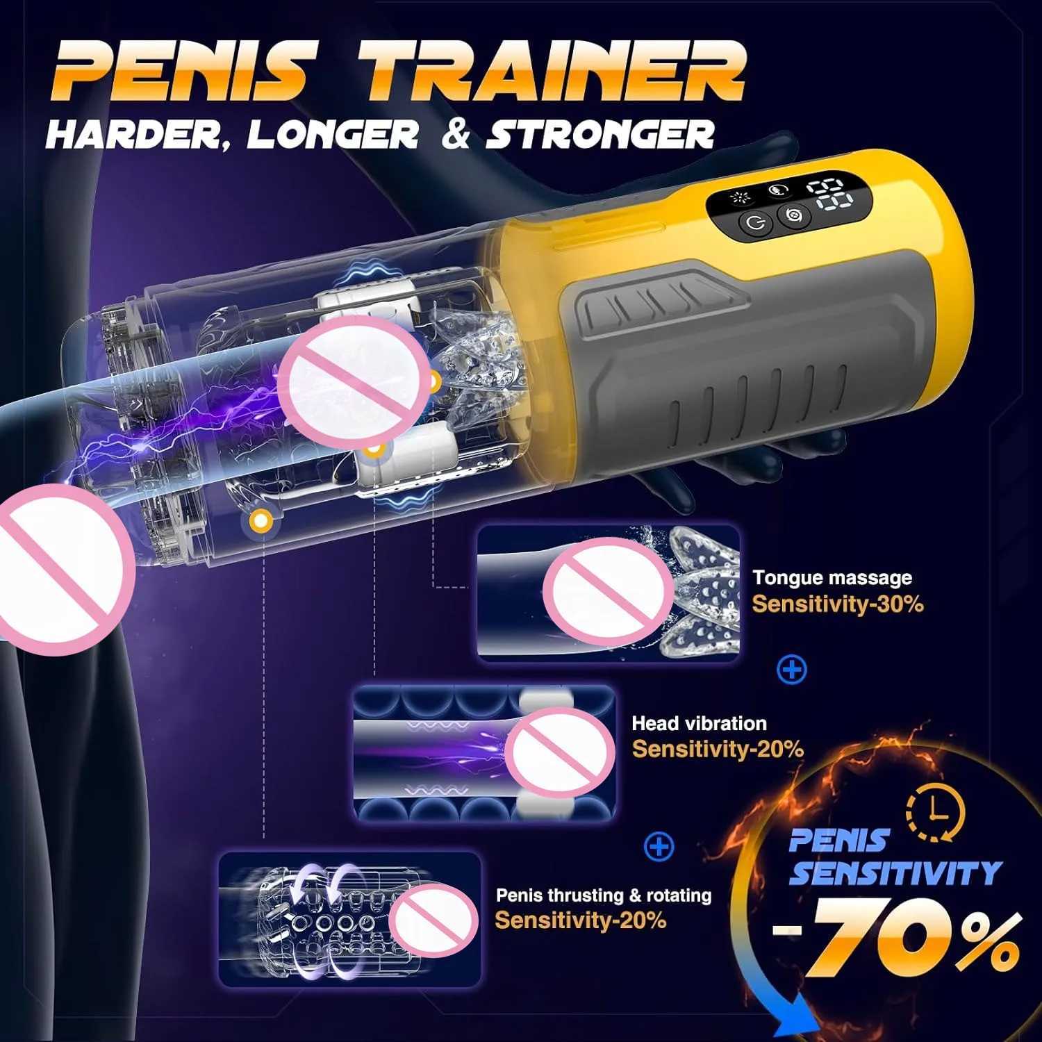 6-in-1 male sex machine penis pump vibration stimulation rotating tongue licking one click burst mode LCD display male masturbationXJ250319