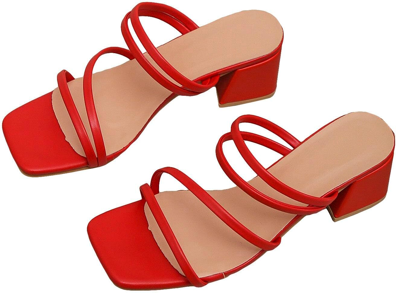 2025 New Designer sandals Women's Strappy Square Open Toe Low Block Heel Sandals Thin Straps Chunky Heeled Mule Sandals