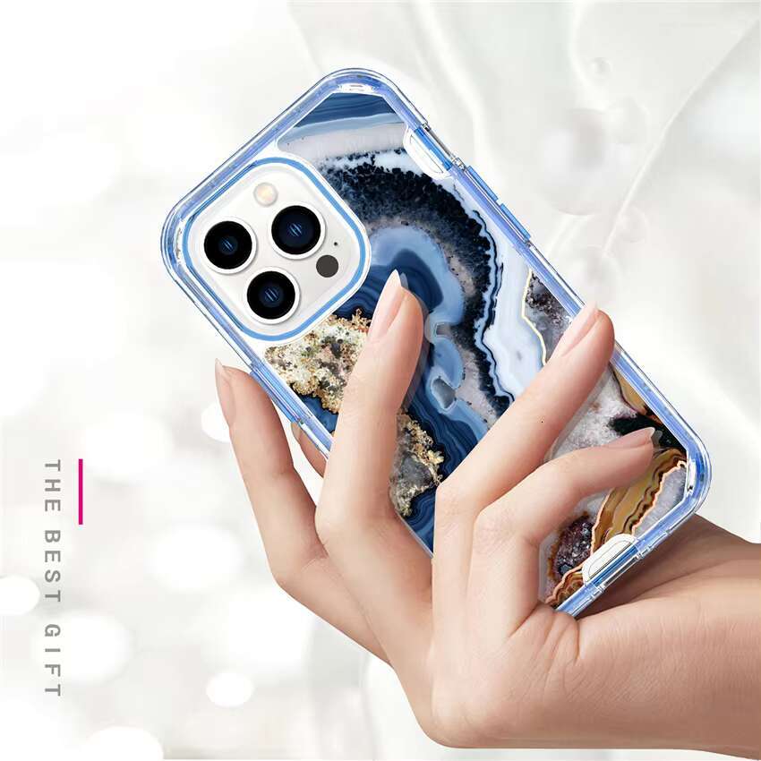 Marble Phone Cases for iPhone 16 Pro Max 15 14 13 12 Mini 11 XR 7 Plus 3in1 Heavy Duty Shockproof Protection Cover