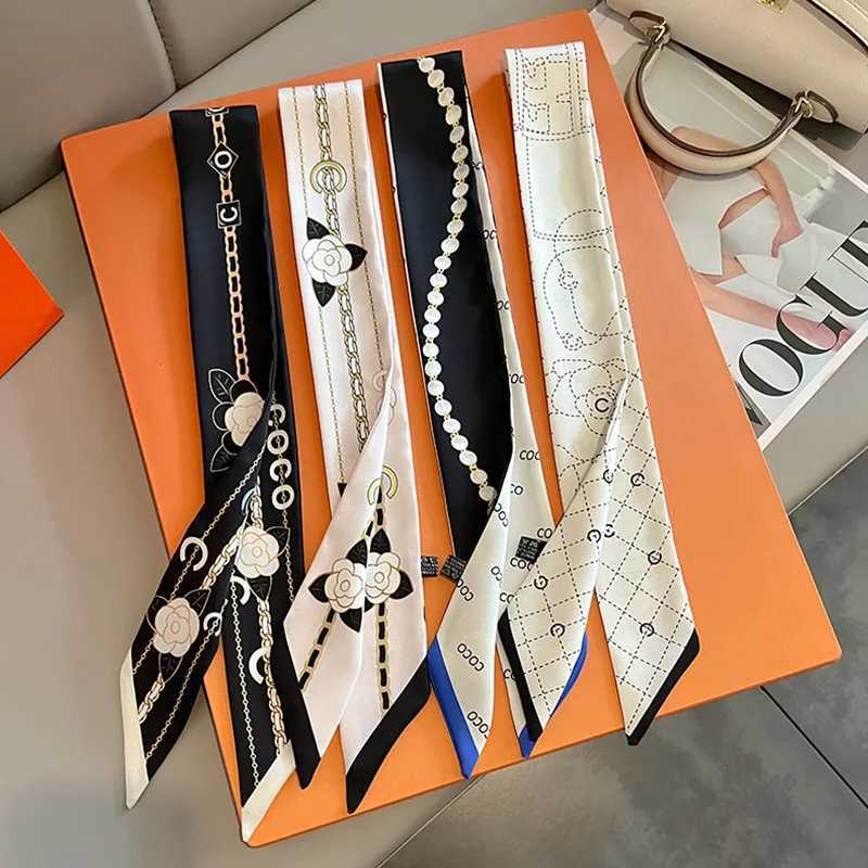 New luxury 5 * 85cm ultra-thin model temperature small scarf long silk scarf headband Wens fully matched double-sided ribbon X250319
