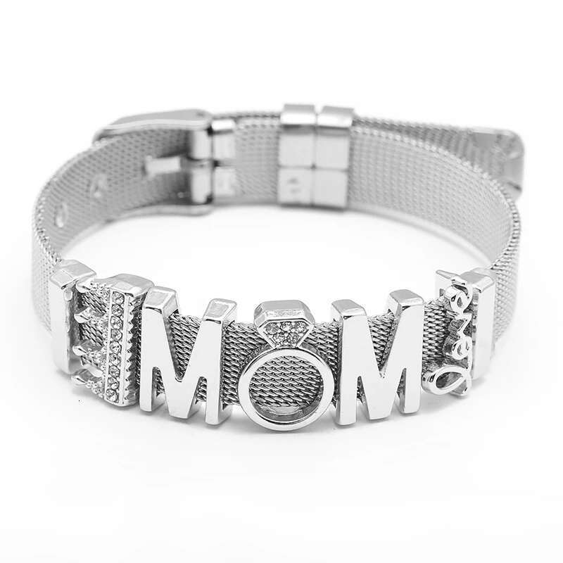 Endless LOVE MOM Slide Charm Mesh Bracelets Set Child Keeper Bracelets Bangles Stianless Steel For Woman Mother Gift