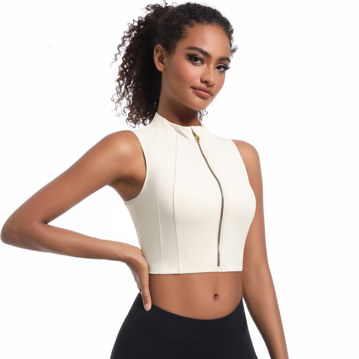 New tracksuit double-layer sleeveless zipper cardigan jacket versatile casual commuting slimming sports yoga suit vest for women leggings