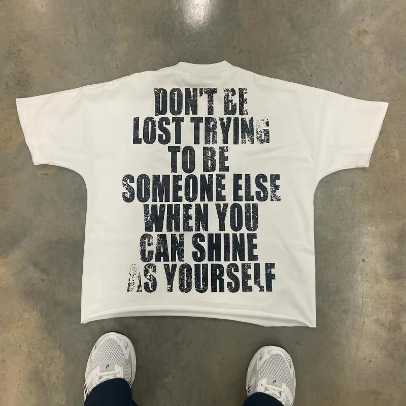Y2K top Alphabet print Street Harajuku short sleeved Tshirt mens 2024 retro loose couple casual oversized shirt from the United States 250318
