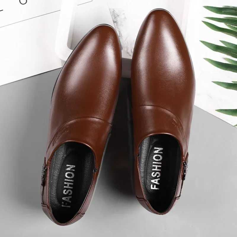 Leather casual mens social shoes official dress shoes mens business gentlemen 2024 style cheap cleaning low-priced set officeXJ250319