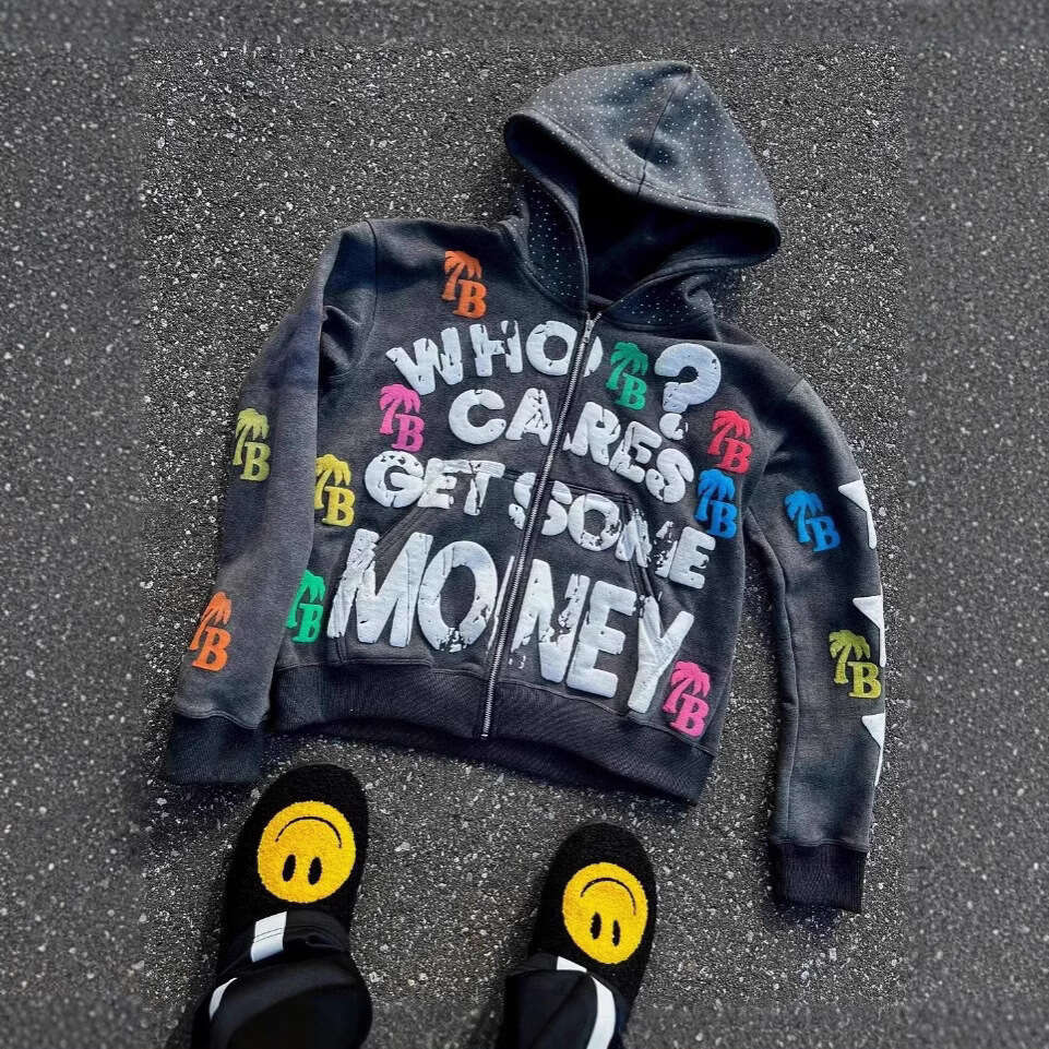 American hip-hop style foam printed with personalized street design and loose fitting hoodie top