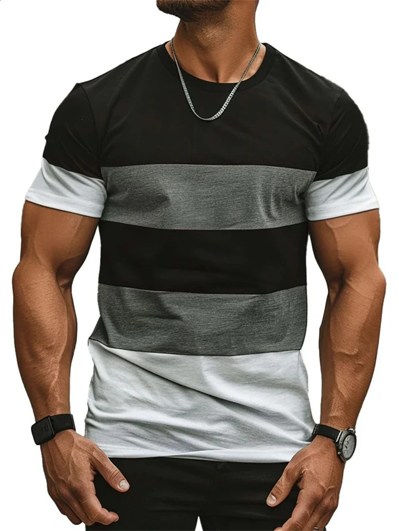 Retro striped 3D printed Tshirt summer casual short sleeved simple and fashionable Oneck mens trend street clothing oversized 250319