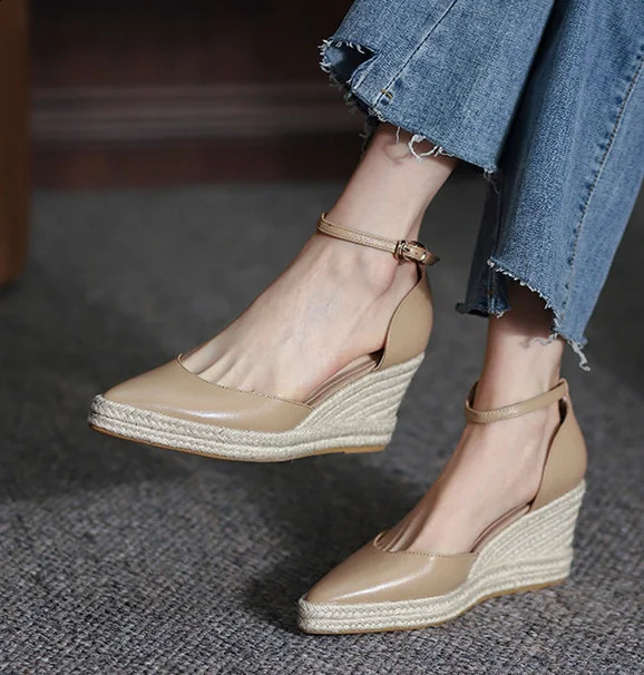 LIHUAMAO slingback heel wedges sandals ankle strap lady espadrilles sandals pumps comfort csaual shoes bohemia style 250314