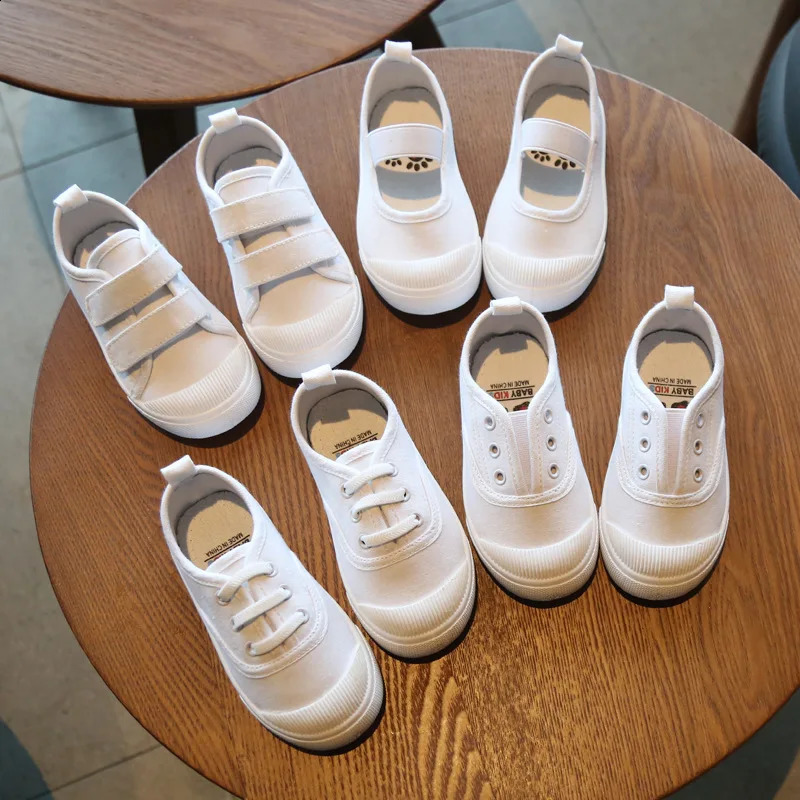 Spring Summer Childrens Canvas Shoes Girls White Shoes Fashion Boys Soft Campus White Causal Shoes Non-slip Sneakers 250319