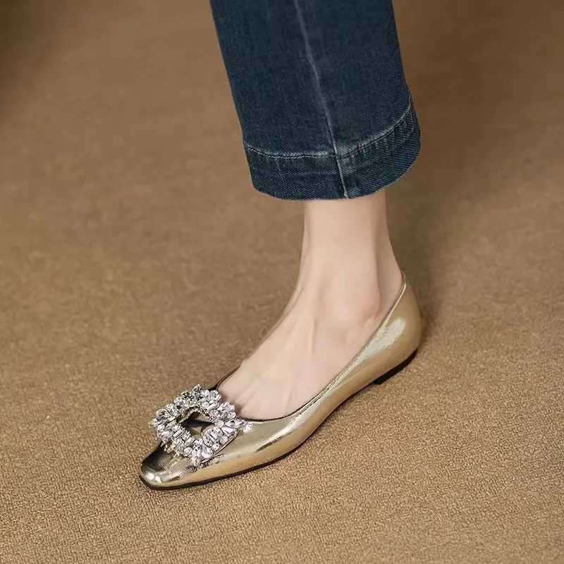Womens Apartment Single Shoes Spring and Autumn Solid Pu Rhine Mary Jane Shoes Casual Womens Slippers Silver Gold MoccasinXJ250319