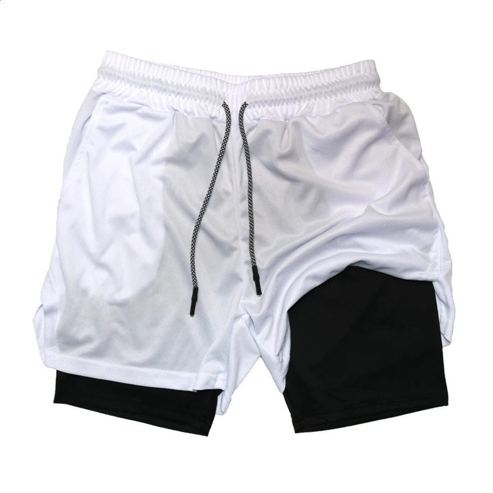 Mens Double Layer Fitness Shorts Gym Training 2 in 1 Sports Quick Dry Workout Jogging Deck Summer 250312