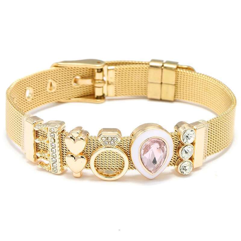 Fashion Stainless Steel Mesh Bracelets Original DIY Crystal Crown Heart Beads Buckle Keeper Bracelets For Women Men Jewelry Gift