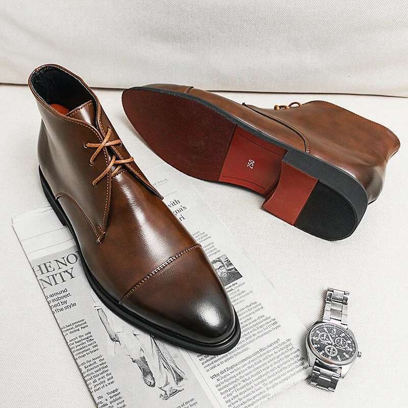 Red Sole Handmade Solid Color Lace Up Classic Business Ankle Boots for Men Fashion Mens Shoes