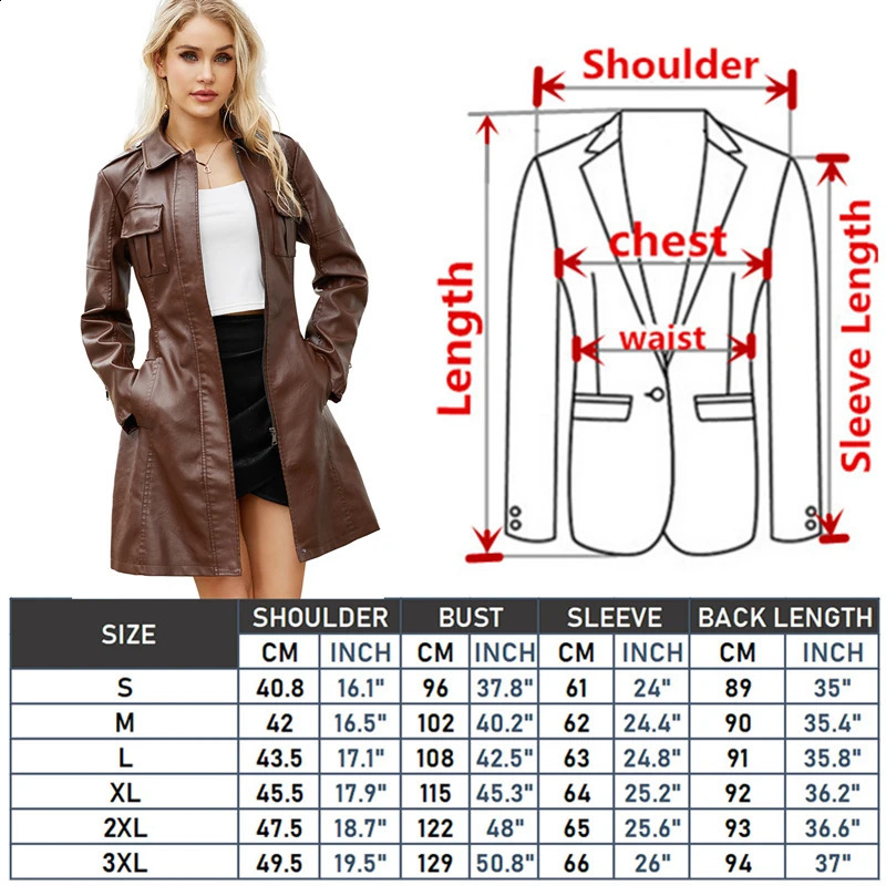 Red Long Waist Laceup Leather Jacket Womens Longsleeved Lapel PU Windbreaker Fashion Female Singlebreasted Overcoat 250319
