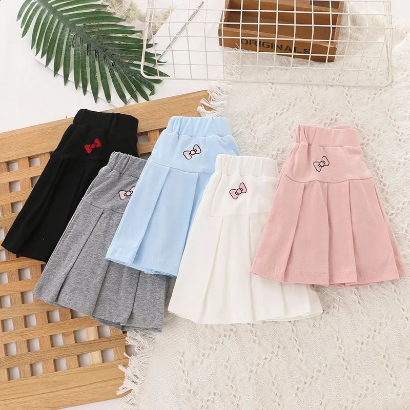 Girls Skirt 2025 Summer Cute Sweet Solid Outer Wear Casual Simple Pleated Kids Skirt Safety Pants n 4-10Y 250319