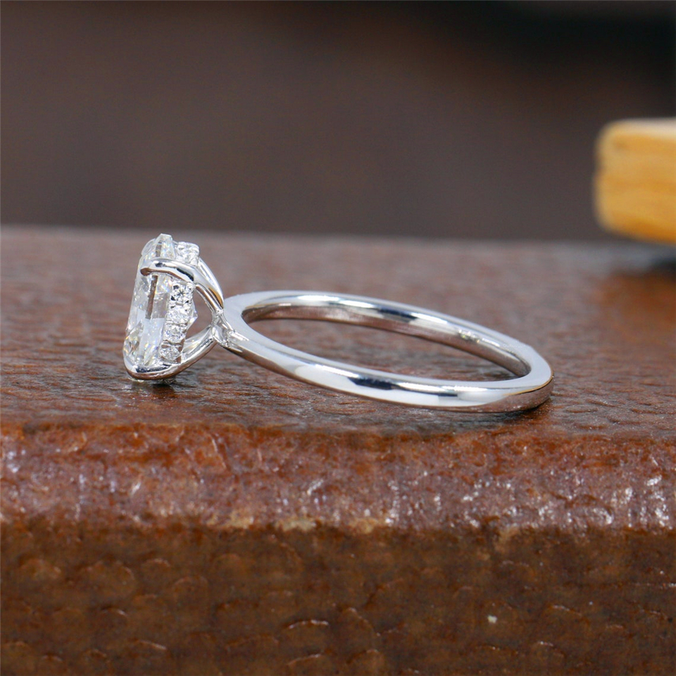 Jewelry 14K 18K White Real Gold IGI Lab Diamond Ring 1.0 Carat Oval Cut Solitaire Ring For Women Hiden Halo Simple Style Engagement Ring