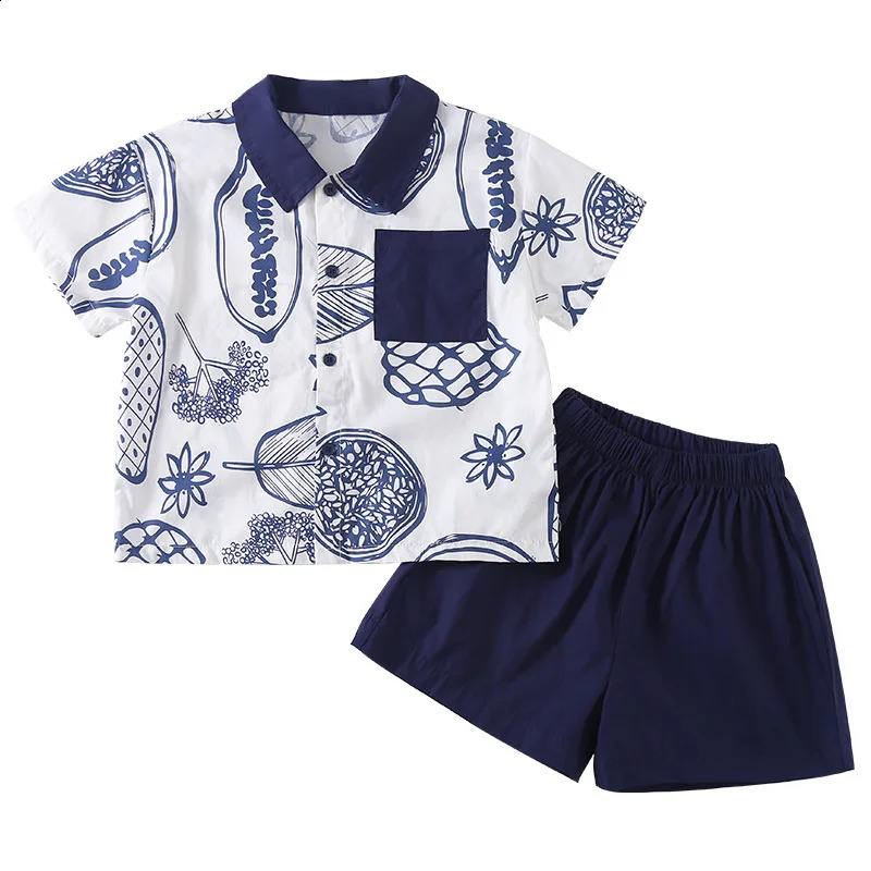Summer 1-10 Years Old Brother Sister Clothes Girls White Dark Blue Suspender Dress Boys Cotton T Shirt Shorts 2PCS Suit 250319