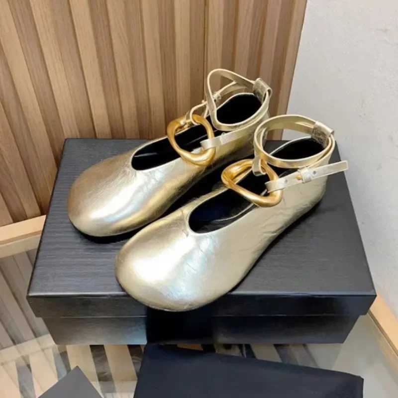 Fis Flat Ballet Shoes Brand Round Toe Loafers Female Comfort Shallow Metal Buckle Soft Sole Designer Ballet Mary Jane ShoeXJ250319