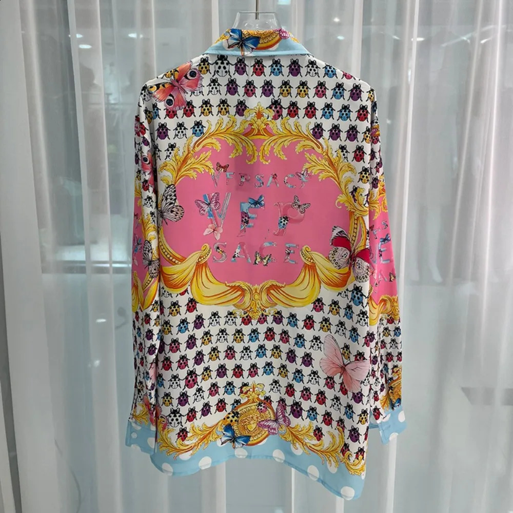 Spring and summer mens casual fashion seven star ladybug print trendy long sleeved floral loose top 250317