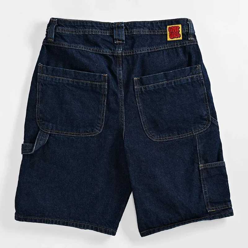 Summer Empyre deep blue skateboard denim shorts patch work embroidery loose jeans wide leg pants hip-hop rock street new pants W250319