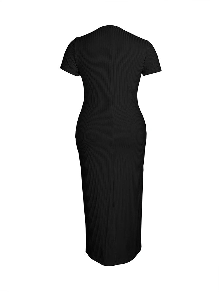 Plus Size 2024 Summer Round Neck Short Sleeve Ultra Thin Spicy Girl Fashion Solid Casual Tight Dress 250319