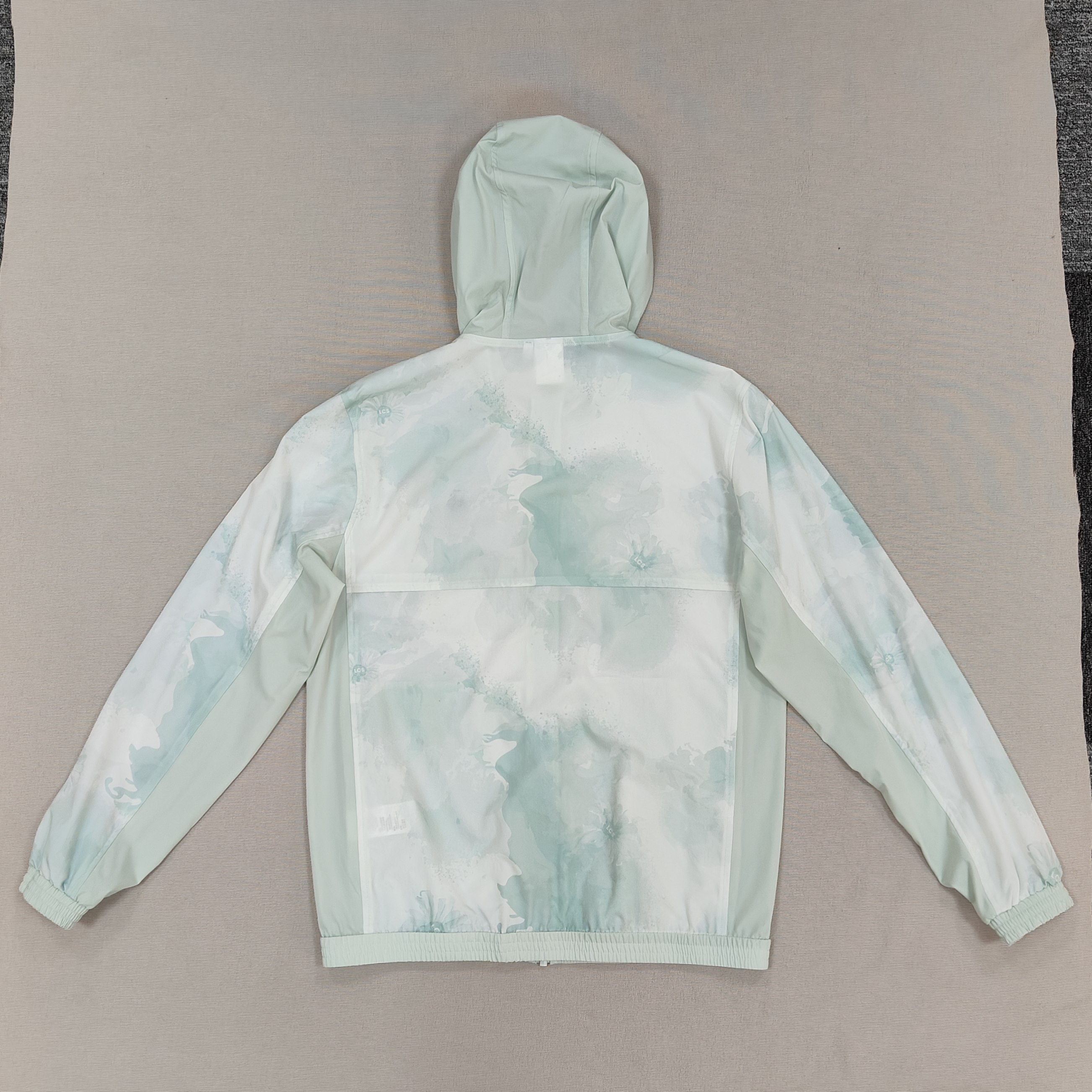 Light Green Tie-dye Hooded Sports Jacket Print Active Running Hoodie Loose Tracksuits Zip Up Sweatshirts Outdoor Outerwear Gym Clothes