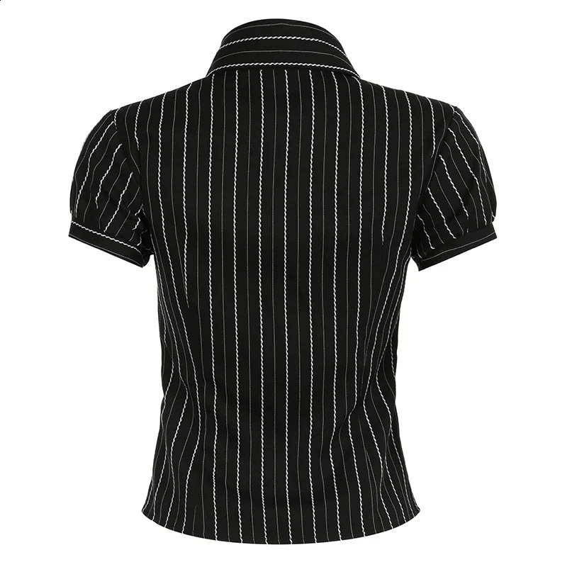 Y2K Striped Blouse Womens Summer French Style Button-up Turn-down Collar Shirt Vintage Streetwear Chic Elegant Tops 250319