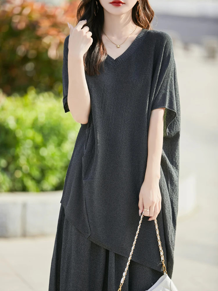 CAIXINGLE Summer Womens Short Sleeve Skirt Suit Fashionable Elegant Wool Skirt Irregular Trendy T-shirt 250318