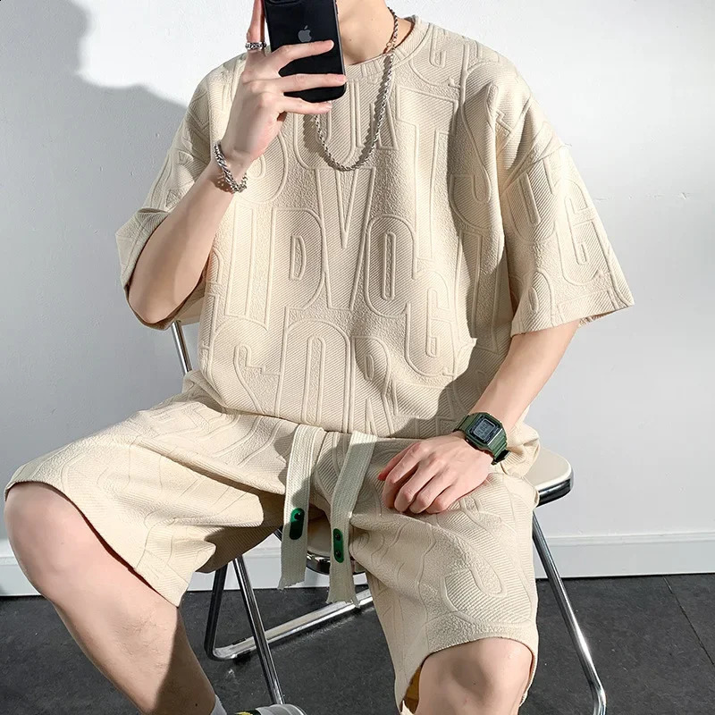 Mens Summer O-neck T-shirts Baggy Harajuku Shorts Full Match Breathable Ulzzang High Street Teen Mens Fashion Handsome Cool 250314