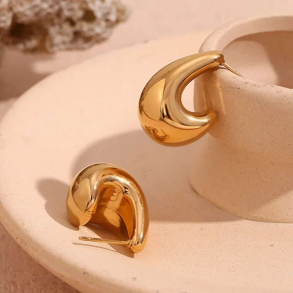 Vintage Chunky Dome Drop Earrings For Women Gold Plated Stainless Steel Thick Teardrop Earring Statement Wedding Jewelry Gifts ddmthur
