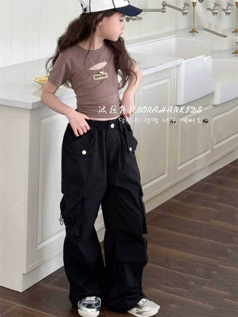 Girls Pants Spring Kids Hip Hop Pants Summer Childrens Streetwear Casual Trouser Autumn Fashion Youth Large Sports PantsT250318
