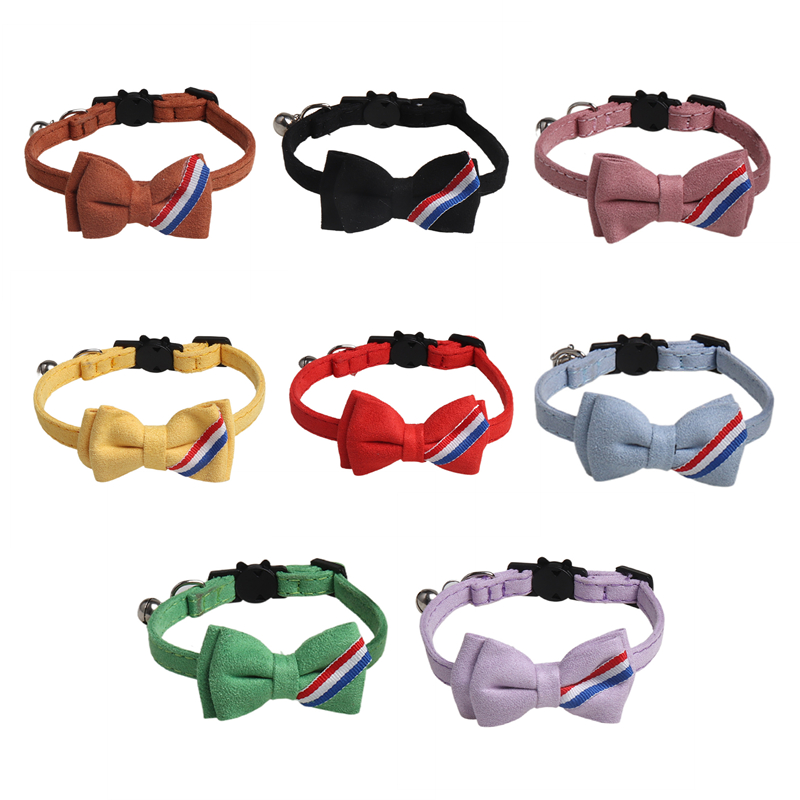 Cat Collar with Bells, Bow Tie Removable, Breakaway Safety Buckle, Soft Velvet Fashion Cat Collar, Adjustable for Girl Boy Kitty Kitten Small Pets Acc