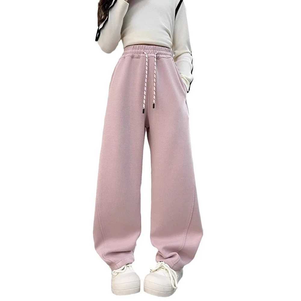Spring autumn Kids Girls Cotton Sport Pants Casual Wide leg Teenage Girls Cargo Pants Children Trousers Beam Foot Pants PinkT250318