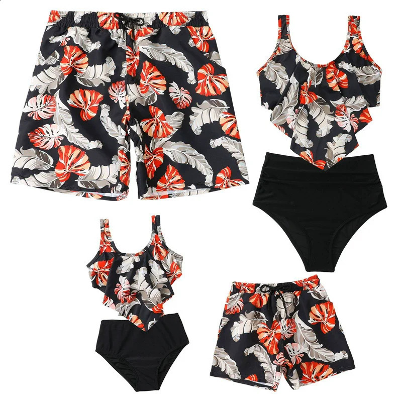 Family Matching Swimwear Outfits Mother Daughter Suspender Swimsuit Father Son Shorts Mom Girl Beach 2Pcs Parent-Child Clothes 250319