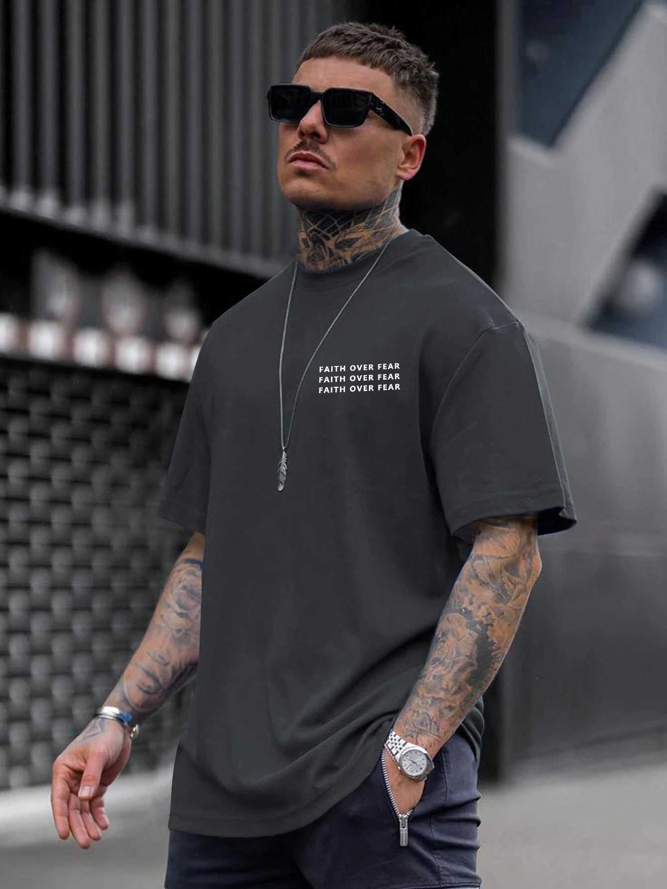 Faith Over Fear Mens Cotton T-shirt Luxury Brand Fashion Large Size Top Leisure Short Sleeve Street Clothing Classic New Arrival T-shirt 4XLT250318