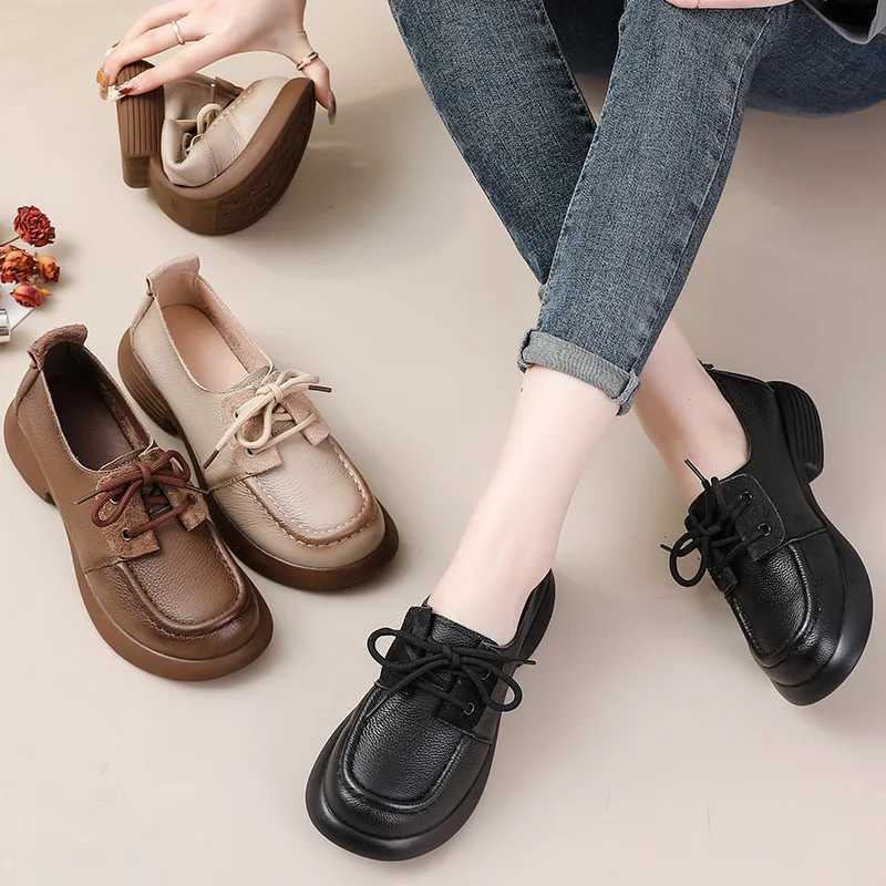 New natural cowhide Oxford shoes womens lace shoelaces womens luxury retro brogues flat womens business shoesXJ250319