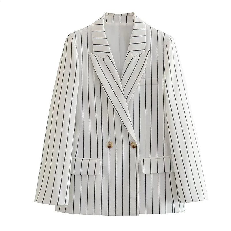 QNQO twopiece womens coat striped set vest office Vneck top and fashionable high waisted pants 250319