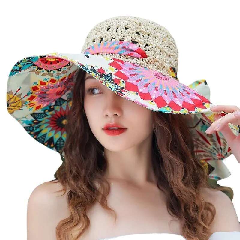 New Fashion Straw For Women, Solid Color Sunscreen Sunshade, Outdoor Beach And Seaside Big Hat, Vacation Sunshade Hat