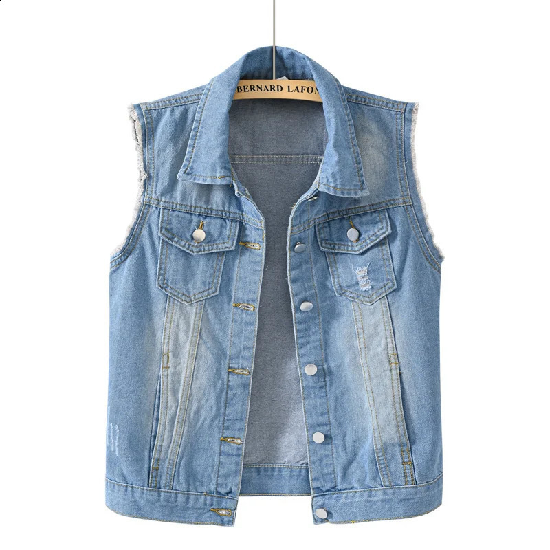 2025 SpringSummer Sleeveless Denim Jacket Tank Top for Womens Korean Fashion Single Chest Jeans Sweet Short Coat 250319