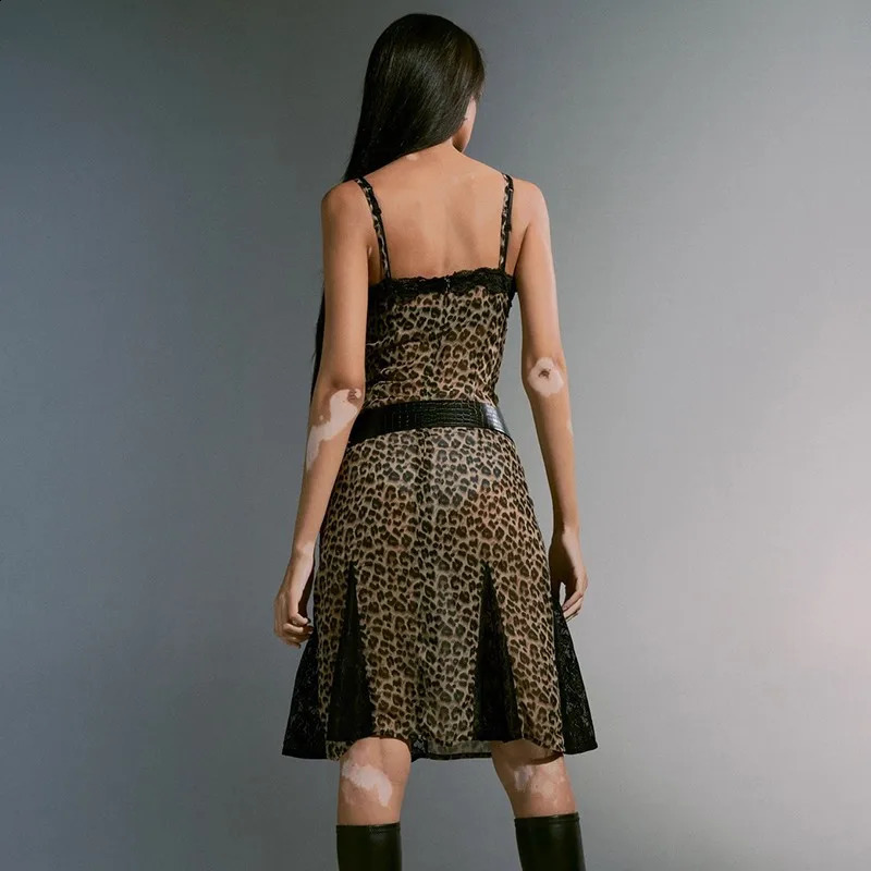 Karrcat Grunge Aesthetics Leopard Print Dress Trashy Y2k Spaghetti Strap Midi Dress Vintage 2000s Punk Party Lace Dress American 250319