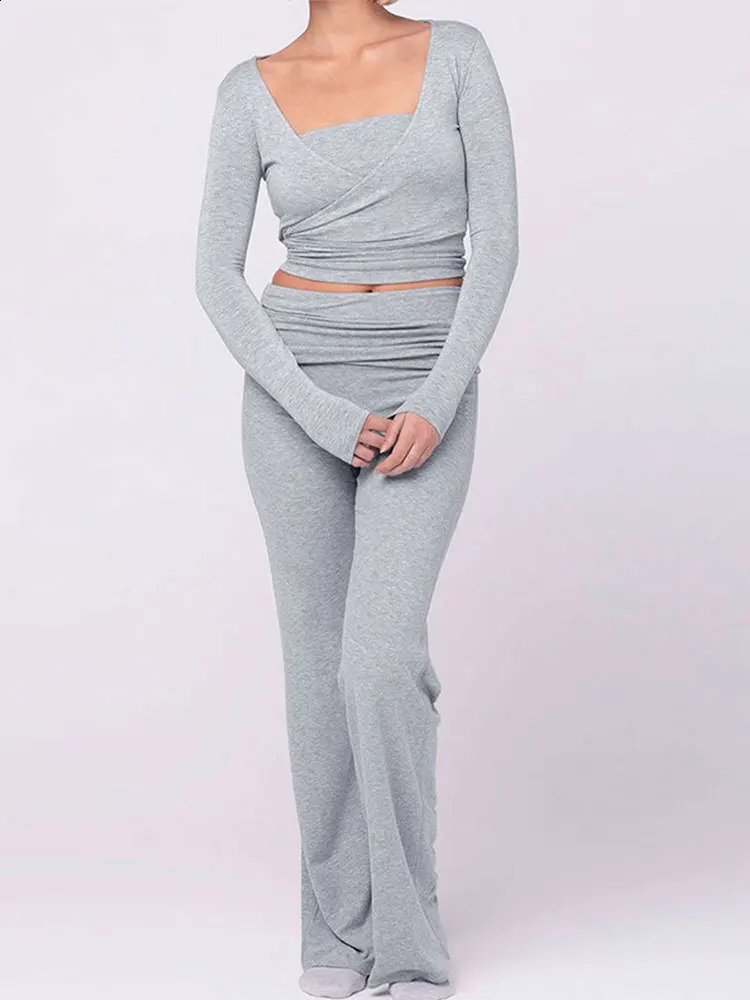 Spring Womens Tshirt and Pants 2piece Set Street Clothing Fashion Long Sleeve Lace Top Casual Mens Elegant Slimming 250319