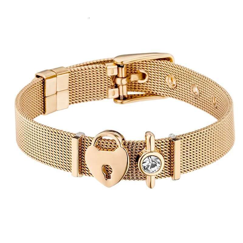 Silver Color Stainless Steel Mesh Bracelet Set Rose Gold Love Lock Beads Bracelet for Woman Girlfriend Fashion Jewelry Gift