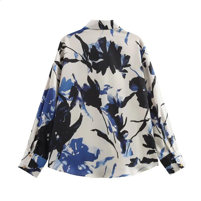 Printed silk satin textured shirt womens long sleeved laminated decorative and top 250319