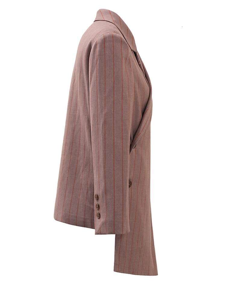 Women Brown Striped Irregular Elegant Big Size Blazer New Lapel Long Sleeve Jacket Fashion Tide Spring Autumn 2025 Cpdb202