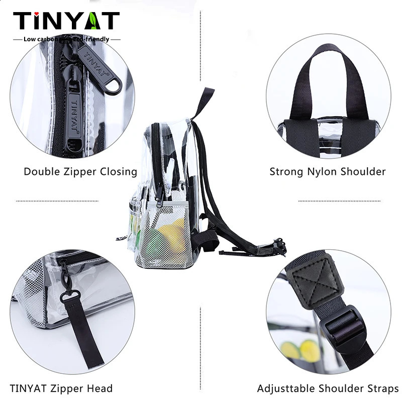 TINYAT Ita Bags Clear Transparent Backpacks for Women Fashionable and Waterproof School Bags Ideal for Sports and Concerts 250314